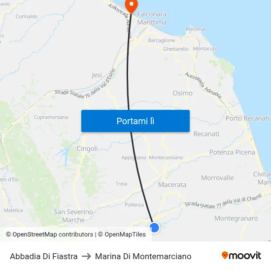 Abbadia Di Fiastra to Marina Di Montemarciano map