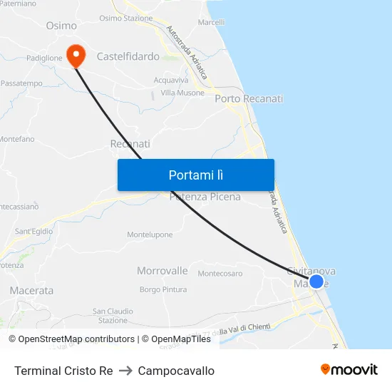 Terminal Cristo Re to Campocavallo map