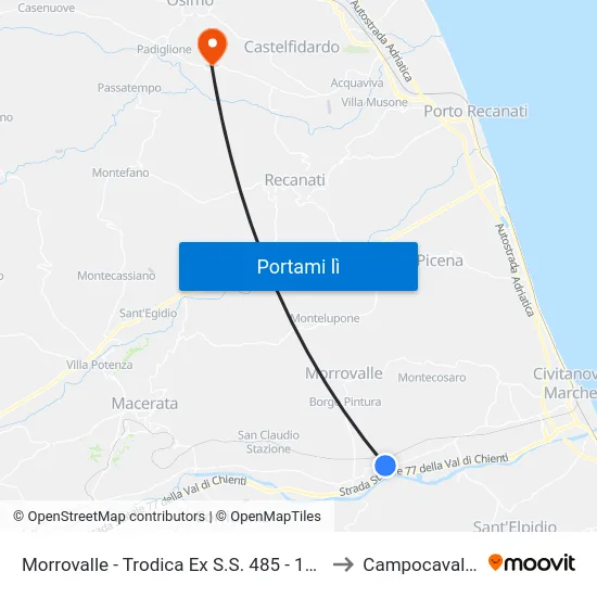 Morrovalle - Trodica Ex S.S. 485 - 180 to Campocavallo map