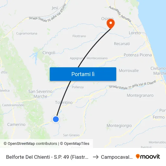Belforte Del Chienti - S.P. 49 (Fiastron to Campocavallo map