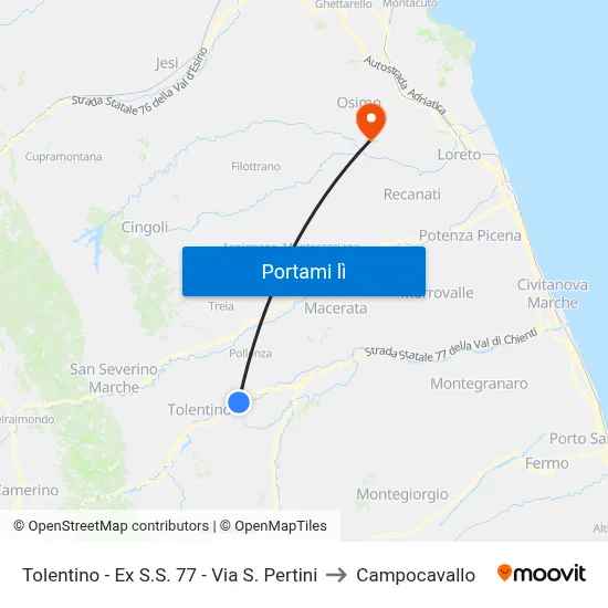 Tolentino - Ex S.S. 77 - Via S. Pertini to Campocavallo map