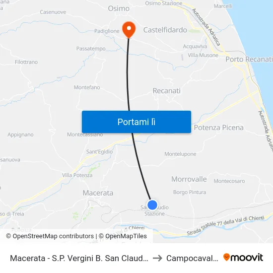 Macerata - S.P. Vergini B. San Claudio to Campocavallo map