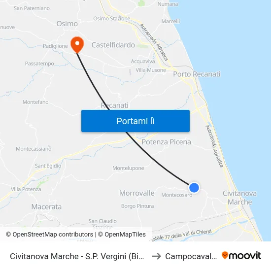 Civitanova Marche - S.P. Vergini (Bivio to Campocavallo map