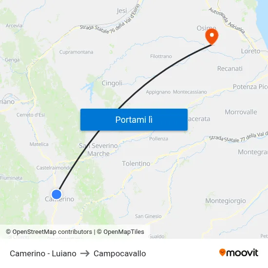 Camerino - Luiano to Campocavallo map