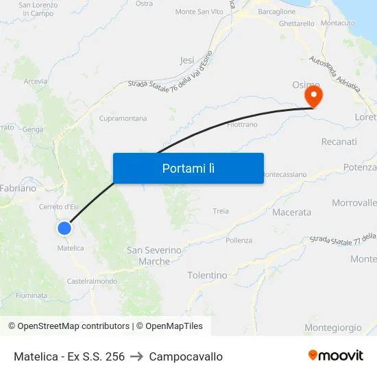 Matelica - Ex S.S. 256 to Campocavallo map