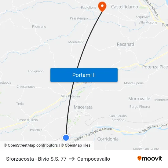 Sforzacosta - Bivio S.S. 77 to Campocavallo map