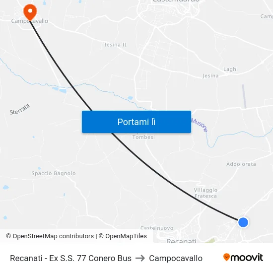 Recanati - Ex S.S. 77 Conero Bus to Campocavallo map