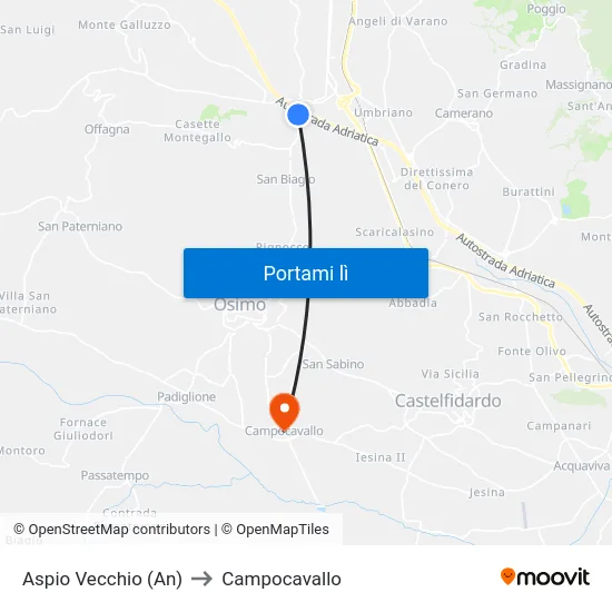 Aspio Vecchio (An) to Campocavallo map