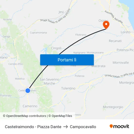 Castelraimondo - Piazza Dante to Campocavallo map