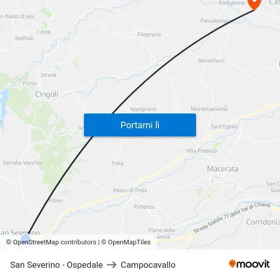San Severino - Ospedale to Campocavallo map
