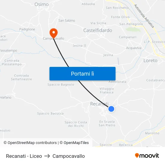 Recanati - Liceo to Campocavallo map