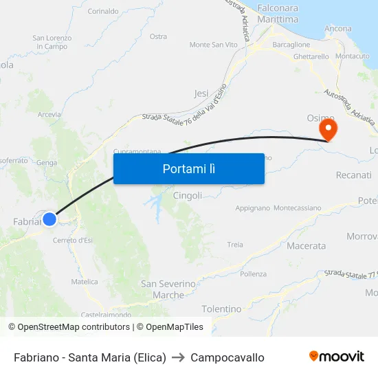 Fabriano - Santa Maria (Elica) to Campocavallo map