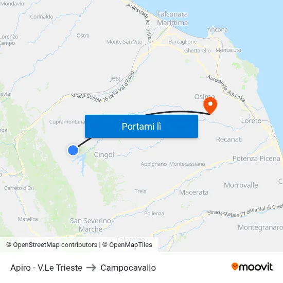 Apiro - V.Le Trieste to Campocavallo map