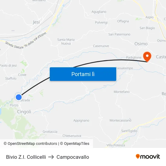 Bivio Z.I. Collicelli to Campocavallo map