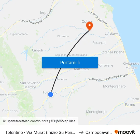 Tolentino - Via Murat (Inizio Su Pensili to Campocavallo map