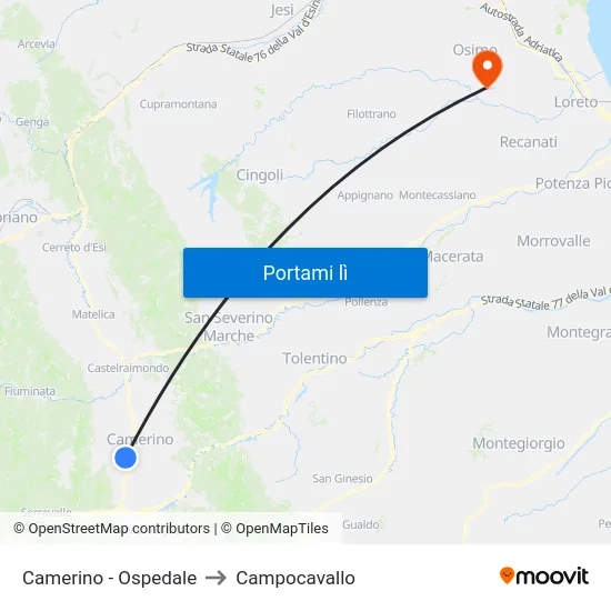 Camerino - Ospedale to Campocavallo map