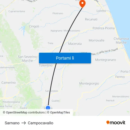 Sarnano to Campocavallo map