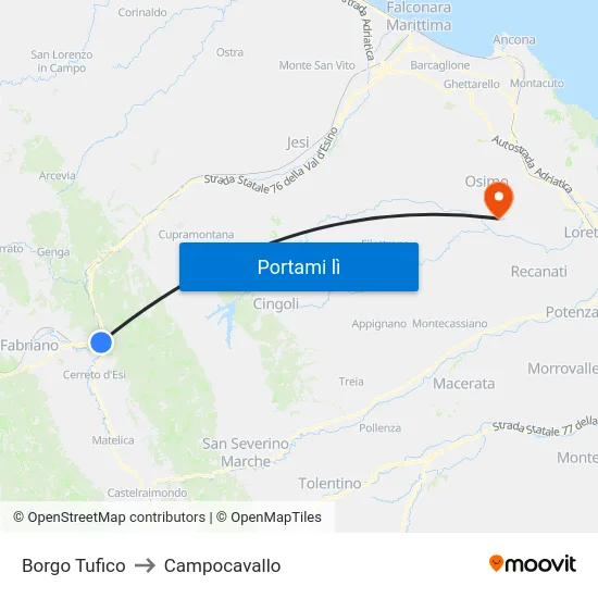 Borgo Tufico to Campocavallo map