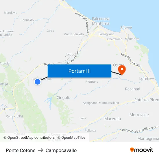 Ponte Cotone to Campocavallo map