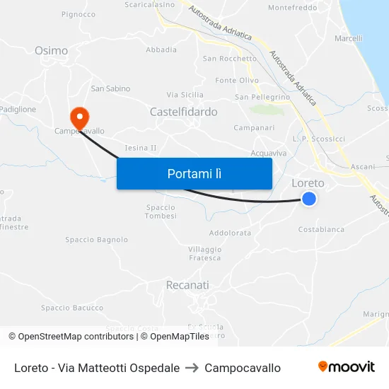 Loreto - Via Matteotti Ospedale to Campocavallo map