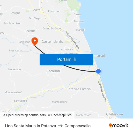 Lido Santa Maria In Potenza to Campocavallo map