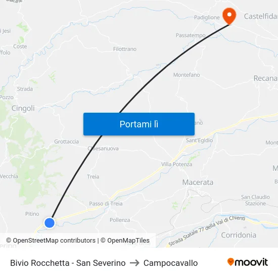 Bivio Rocchetta - San Severino to Campocavallo map