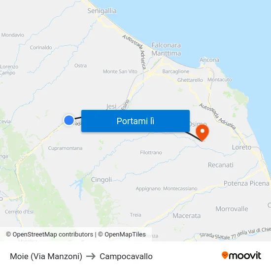 Moie (Via Manzoni) to Campocavallo map