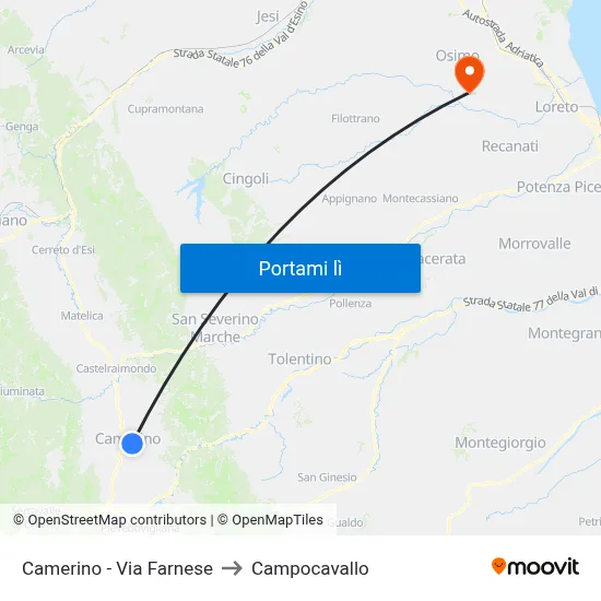Camerino - Via Farnese to Campocavallo map