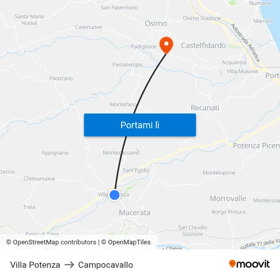 Villa Potenza to Campocavallo map