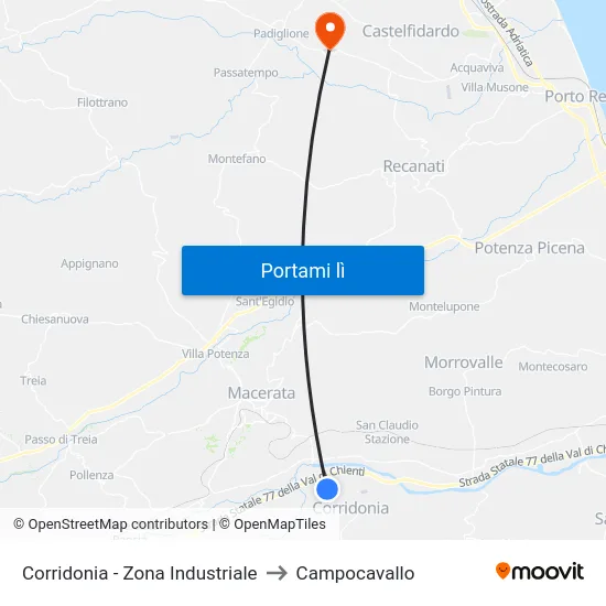 Corridonia - Zona Industriale to Campocavallo map