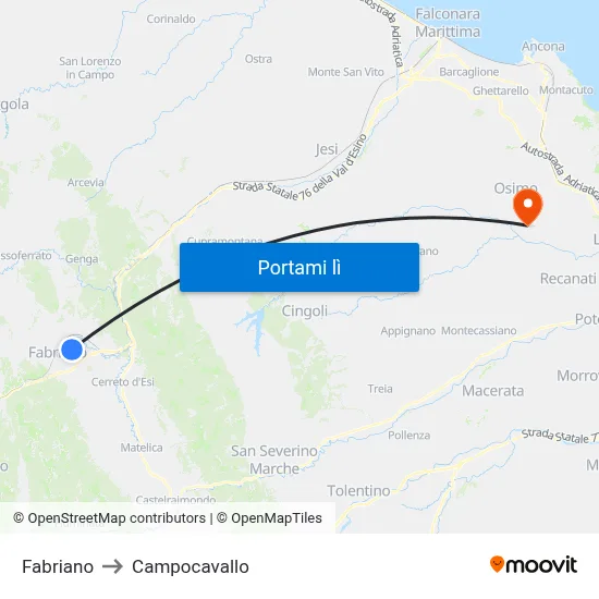 Fabriano to Campocavallo map