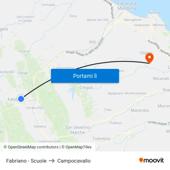 Fabriano - Scuole to Campocavallo map