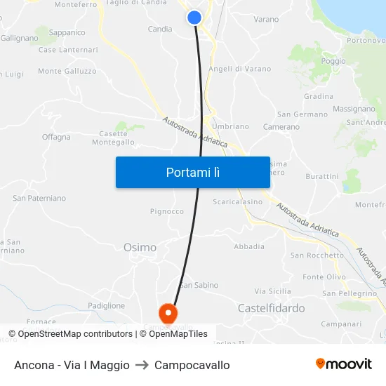 Ancona - Via I Maggio to Campocavallo map