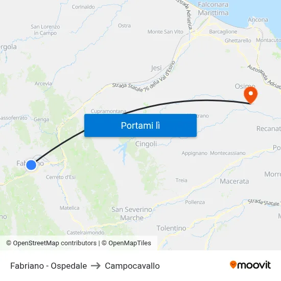 Fabriano - Ospedale to Campocavallo map