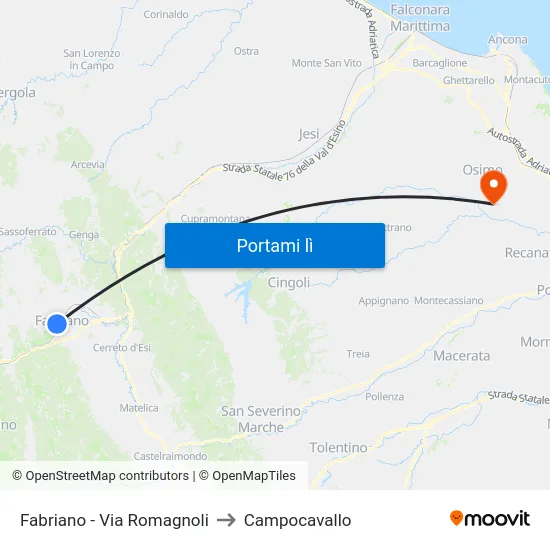 Fabriano - Via Romagnoli to Campocavallo map