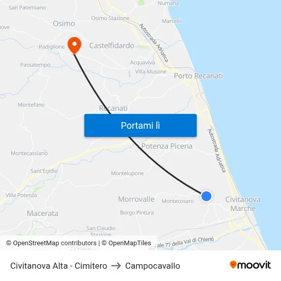 Civitanova Alta - Cimitero to Campocavallo map