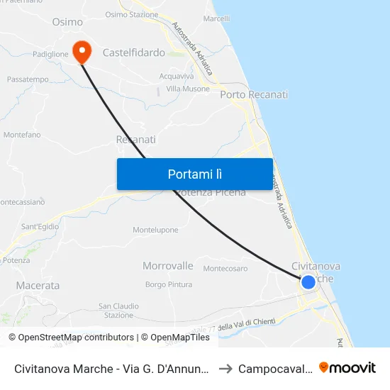 Civitanova Marche - Via G. D'Annunzio to Campocavallo map