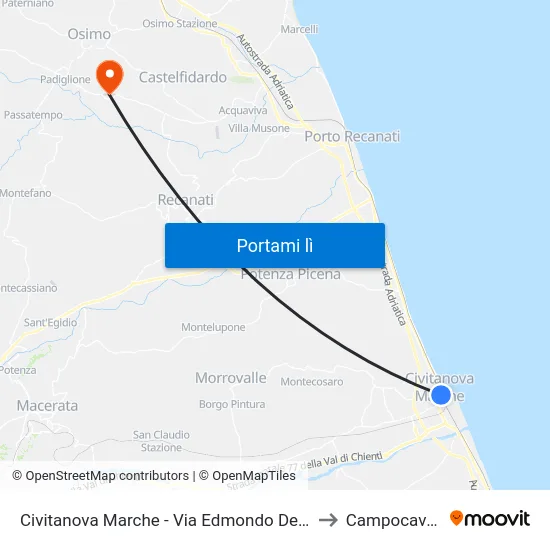 Civitanova Marche - Via Edmondo De Amici to Campocavallo map
