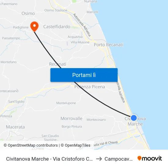Civitanova Marche - Via Cristoforo Colom to Campocavallo map