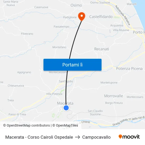Macerata - Corso Cairoli Ospedale to Campocavallo map