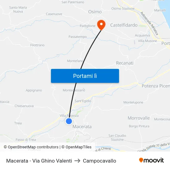 Macerata - Via Ghino Valenti to Campocavallo map