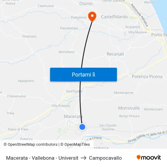 Macerata - Vallebona - Universit to Campocavallo map