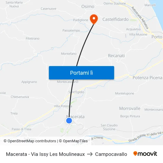Macerata - Via Issy Les Moulineaux to Campocavallo map
