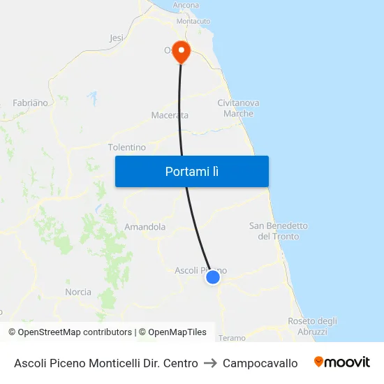 Ascoli Piceno Monticelli Dir. Centro to Campocavallo map