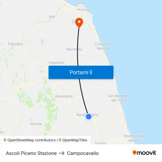 Ascoli Piceno Stazione to Campocavallo map