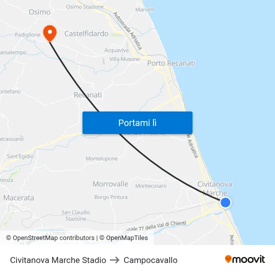 Civitanova Marche Stadio to Campocavallo map