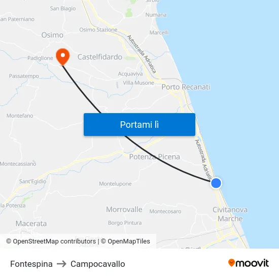 Fontespina to Campocavallo map