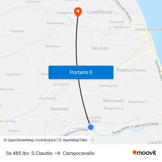 Ss.485 Ibv. S.Claudio to Campocavallo map