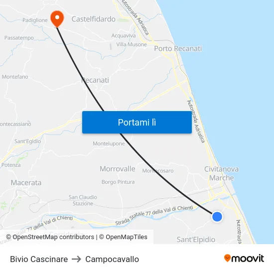 Bivio Cascinare to Campocavallo map