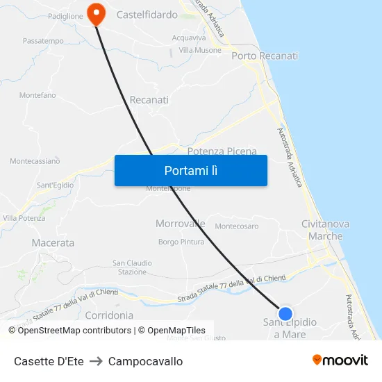 Casette D'Ete to Campocavallo map